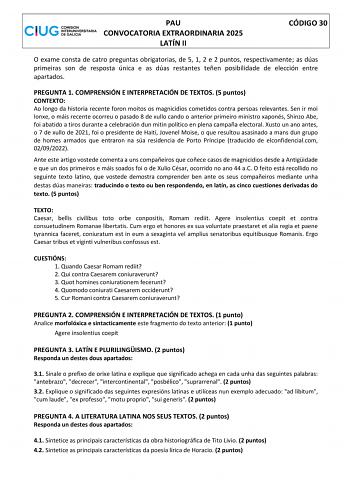 Examen de Latín II (ABAU de 2025)