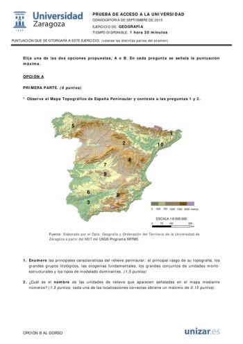 Examen de Geografía (PAU de 2015)