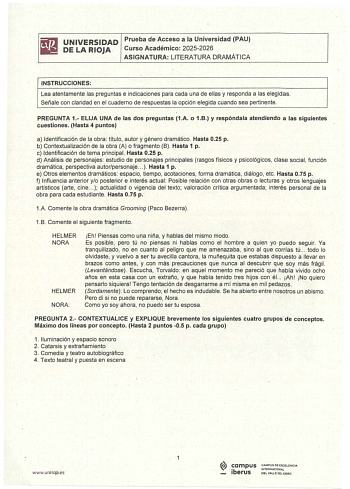Literatura Dramática – EBAU La Rioja (2026)