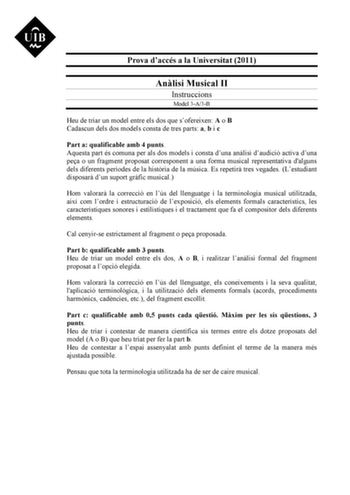 Examen de Análisis Musical (PAU de 2011)