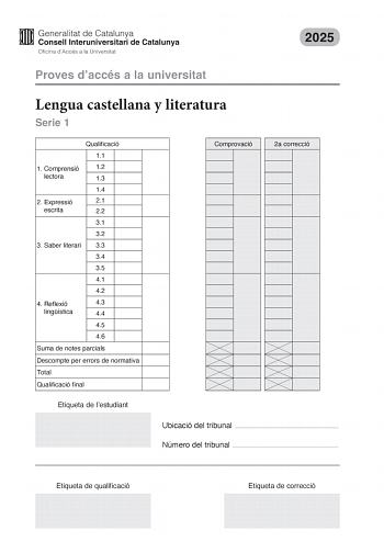 Examen de Lengua Castellana y Literatura (PAU de 2025)