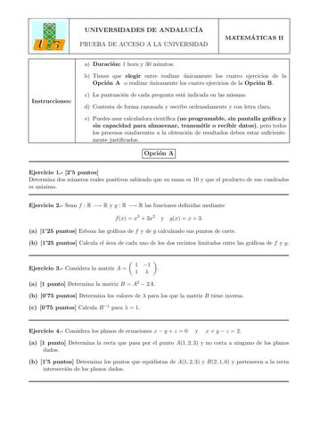 Examen de Matemáticas II (selectividad de 2007)