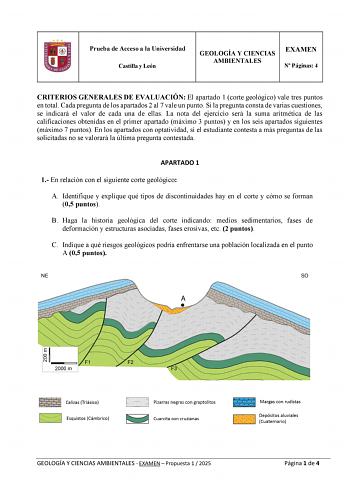 Examen de Geología y Ciencias Ambientales (EBAU de 2025)