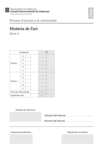 Examen de Historia del Arte (PAU de 2020)