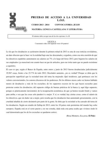 Examen de Lengua Castellana y Literatura (PAU de 2014)
