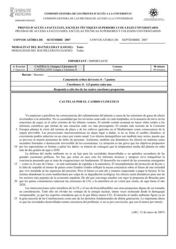Examen de Lengua Castellana y Literatura (selectividad de 2007)