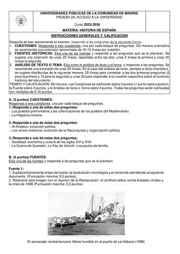 Historia de España – EvAU Comunidad de Madrid (2026)