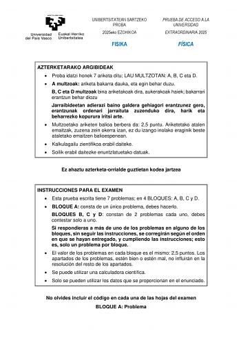 Examen de Física (EAU de 2025)