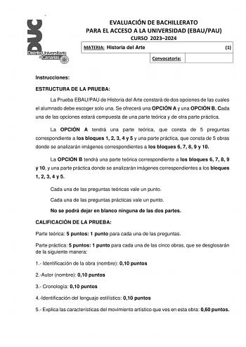 Examen de Historia del Arte (EBAU de 2024)