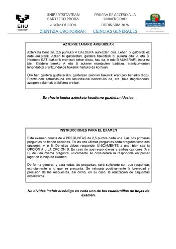 Ciencias Generales – EAU País Vasco (2026)