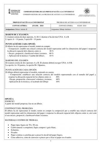 Examen de Dibujo Artístico II (PAU de 2024)