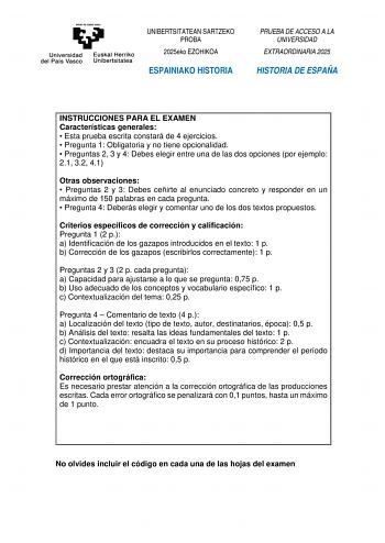 Examen de Historia de España (EAU de 2025)