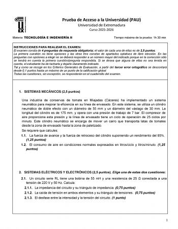 Tecnología e Ingeniería – EBAU Extremadura (2026)