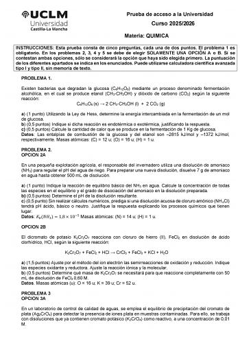 Química – EvAU Castilla-La Mancha (2026)