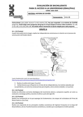 Examen de Historia de España (EBAU de 2024)