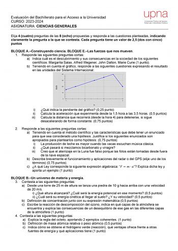 Examen de Ciencias Generales (EvAU de 2024)