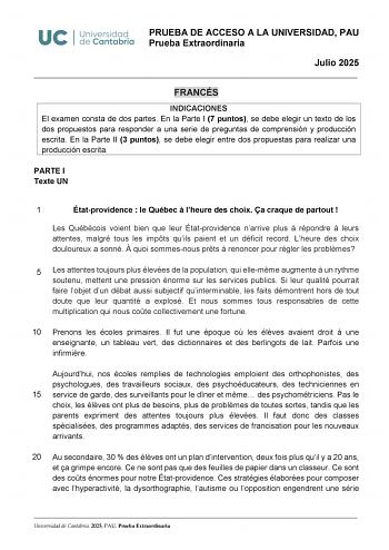 Examen de Francés (EBAU de 2025)