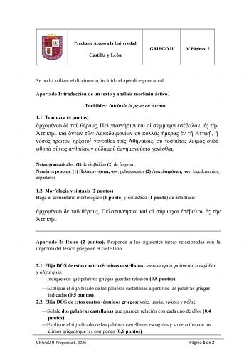 Griego – EBAU Castilla y León (2026)