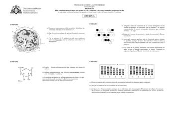 UNTVERSIDAD DEVTEDO  J Vicerrectorado de Estudiantes y Empleo PRUEBAS DE ACCESO A LA UNIVERSIDAD Curso 20102011 BIOLOGÍA Ella estudiante deberá elegir una opción A o B y contestar a las cuatro unidades propuestas en ella En cada unidad la valoración máxima de los apartados a y b será 1 punto y la del c 05 puntos redondeo a la milésima OPCIÓN A UNIDAD 1 7 6 5 4 UNIDAD 3 1 a El esquema representa una célula eucariótica Identifique las estructuras indicadas por los números 2 a 5 b Diga el nombre y…