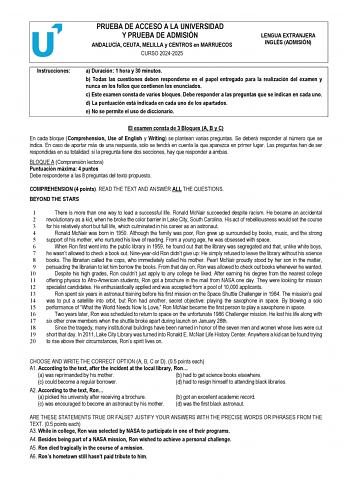Examen de Inglés (PEvAU de 2025)