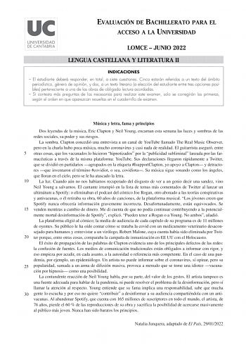 Examen de Lengua Castellana y Literatura (EBAU de 2022)