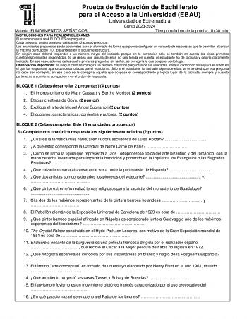 Examen de Fundamentos Artísticos (EBAU de 2024)
