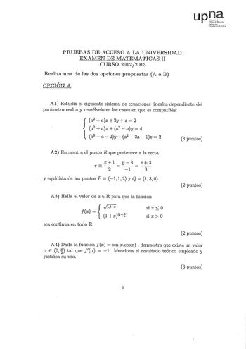 Examen de Matemáticas II (PAU de 2013)