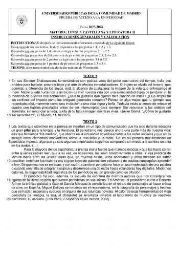 Lengua Castellana y Literatura – EvAU Comunidad de Madrid (2026)
