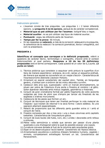 Examen de Historia del Arte (PBAU de 2025)
