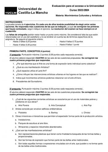 Examen de Movimientos Culturales y Artísticos (EvAU de 2024)