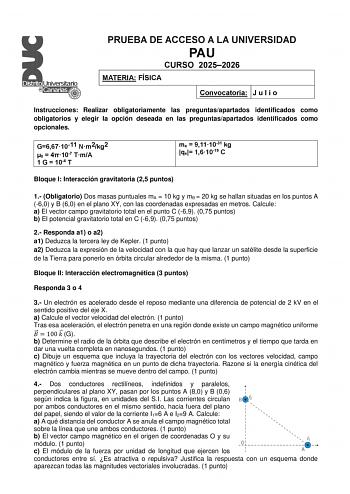 Física – EBAU Islas Canarias (2026)