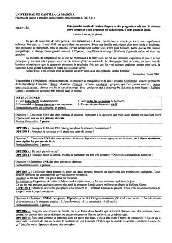 Examen de Francés (selectividad de 2001)