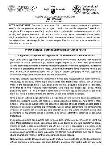 Italiano – EBAU Región de Murcia (2026)