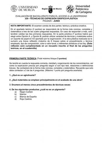 Examen de Técnicas de Expresión Gráfico Plástica (EBAU de 2025)