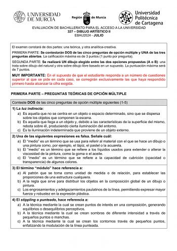 Examen de Dibujo Artístico II (EBAU de 2024)
