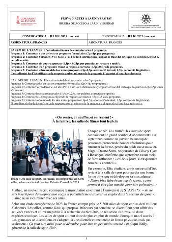 Examen de Francés (PAU de 2025)