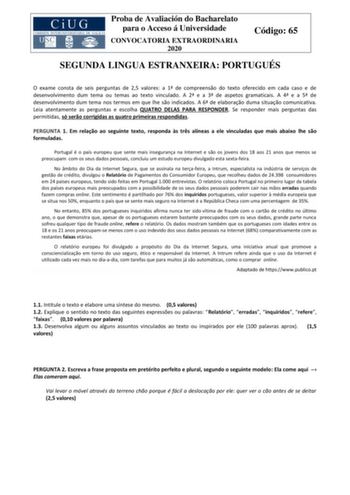 Examen de Portugués (ABAU de 2020)