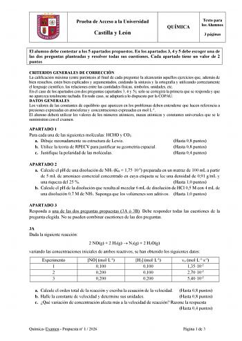 Química – EBAU Castilla y León (2026)