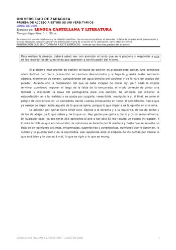 Examen de Lengua Castellana y Literatura (selectividad de 2006)