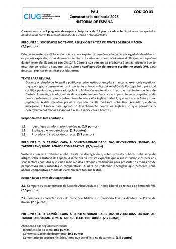 Examen de Historia de España (ABAU de 2025)