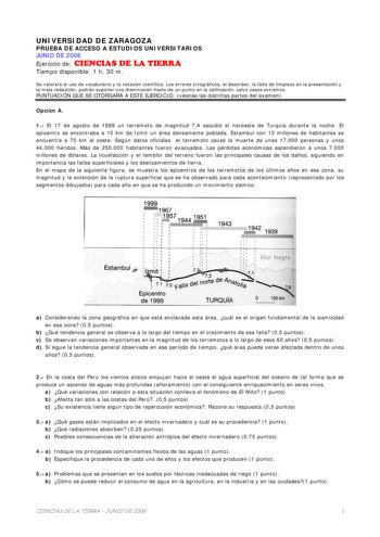 Examen de Ciencias de la Tierra y Medioambientales (selectividad de 2006)