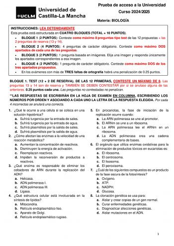Examen de Biología (EvAU de 2025)