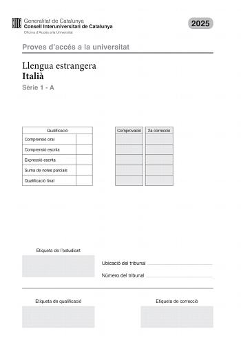 Examen de Italiano (PAU de 2025)