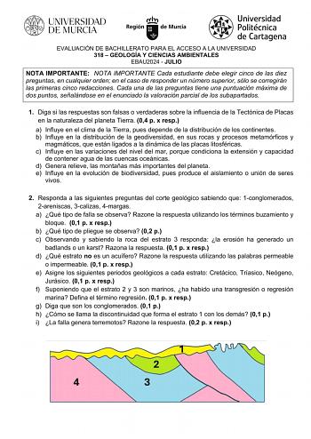Examen de Geología y Ciencias Ambientales (EBAU de 2024)