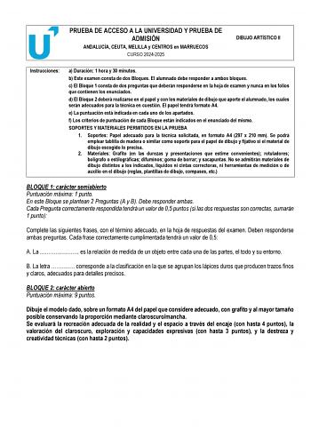 Examen de Dibujo Artístico II (PEvAU de 2025)