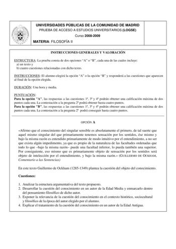 Examen de Historia de la Filosofía (selectividad de 2009)