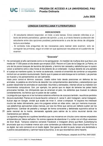 Examen de Lengua Castellana y Literatura (EBAU de 2025)