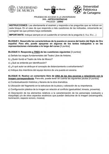 Examen de Artes Escénicas (EBAU de 2025)