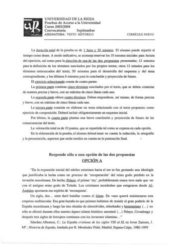 Examen de Historia de España (selectividad de 2004)