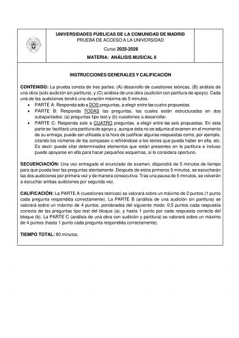 Análisis Musical – EvAU Comunidad de Madrid (2026)